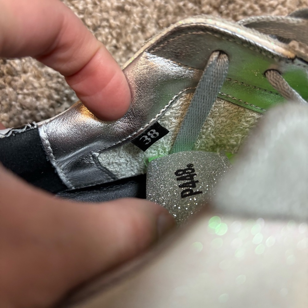 P448 John Low Top Glitter White Lime Green Bubble Sneakers size 38 - Picture 6 of 6